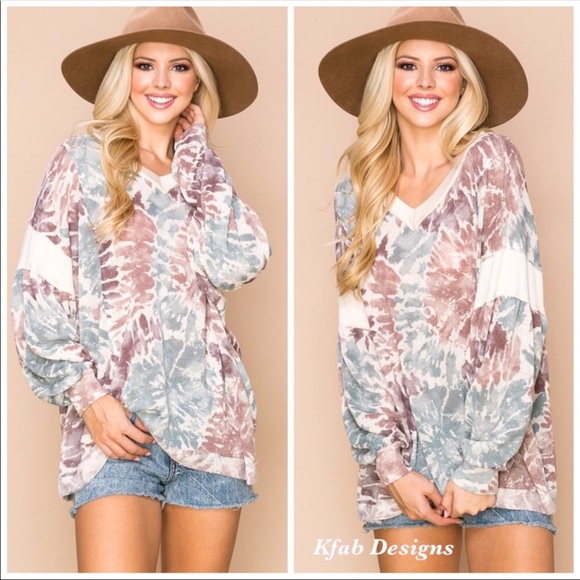 B29💙Desert-hued💜soft tie-dye v-neck 4 every outing💙 - Picture 1 of 7